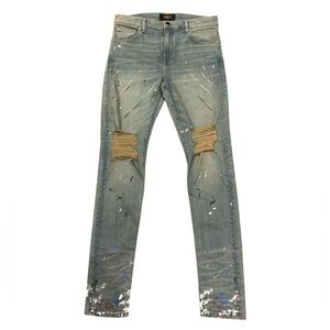 ORO Los Angeles Men’s Indigo Painted Distressed Skinny Jeans